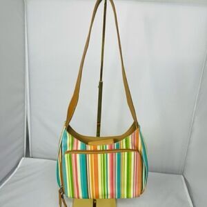 Fossil Genuine Leather Multi Color Striped Small Purse w/ Built in Wallet Purse
